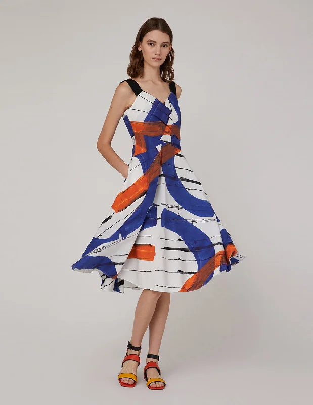 MARYLING V-Neck Wide Shoulder A-Line Dress