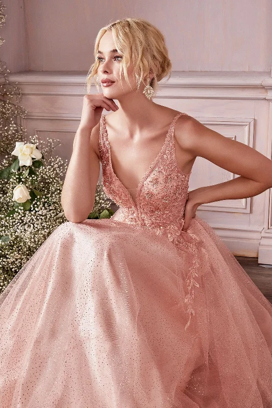 Layered Tulle A-line Skirt Deep V-neck Backless Long Evening & Prom Dress CDCD0196