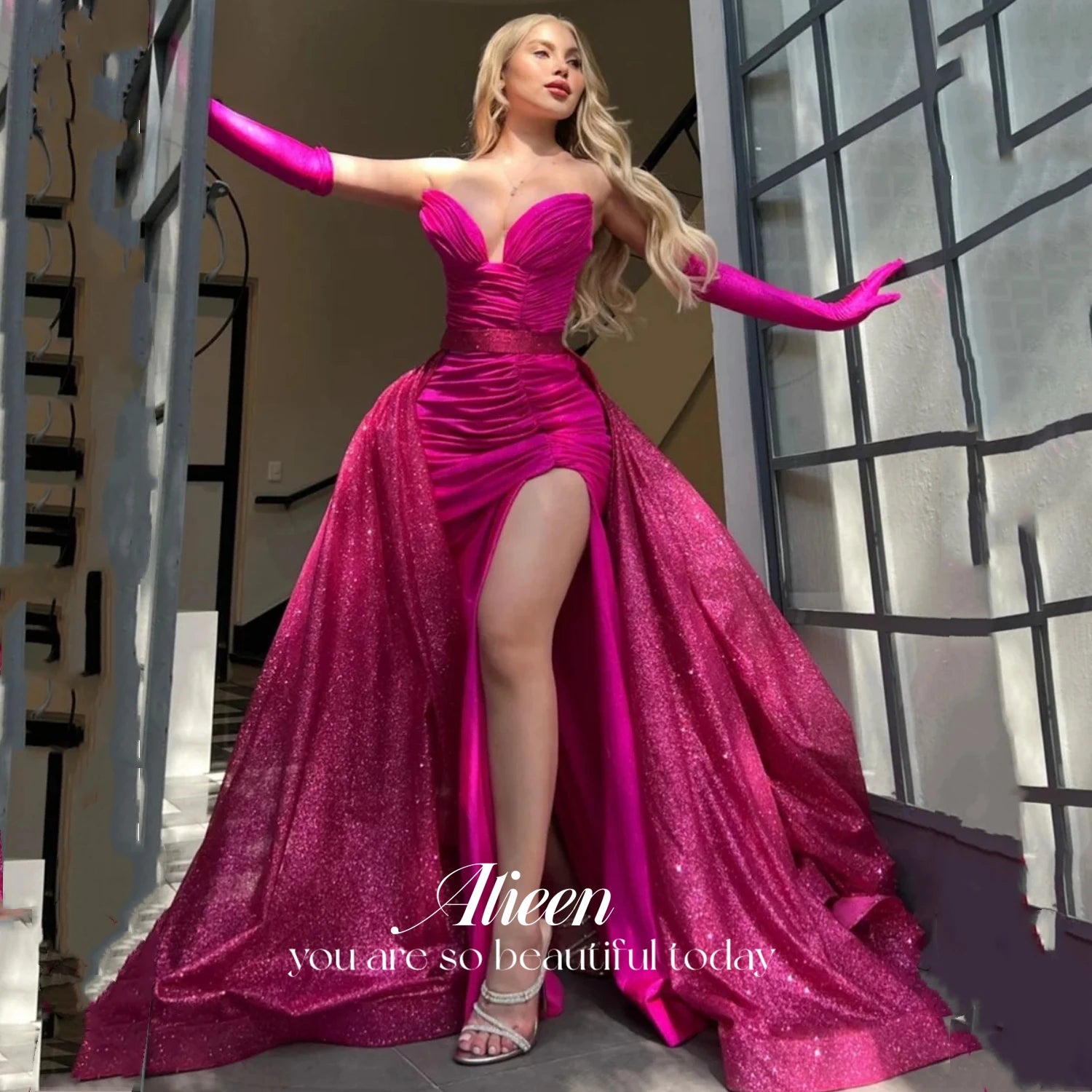 Aileen Sexy Womens Dresses for Prom Rose Red Graduation Dress Party Evening Elegant Luxury Celebrity Strapless Mermaid 2024 Gala
