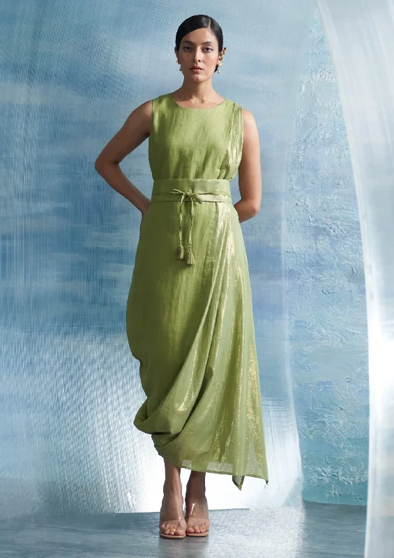 Sheen green draped dress