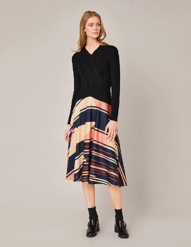 MARYLING ARTISTIC STRIPE PATTERN SPLICED KNIT DRESS