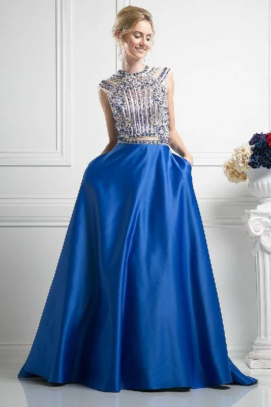 Embellished Beads Bodice Two Piece Satin Long Ball Dress CDCK28