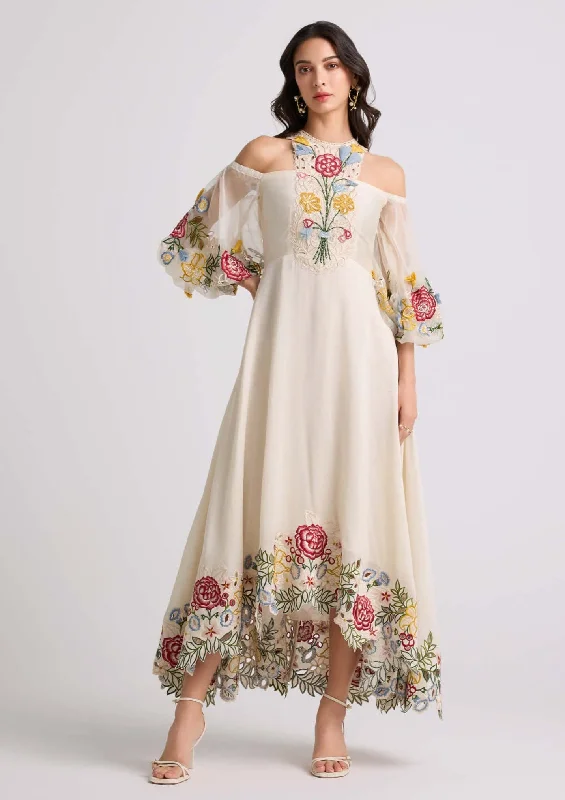 Ivory floral applique dress