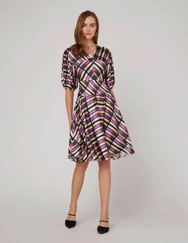 MARYLING Pink plaid V-neck raglan sleeve silk dress
