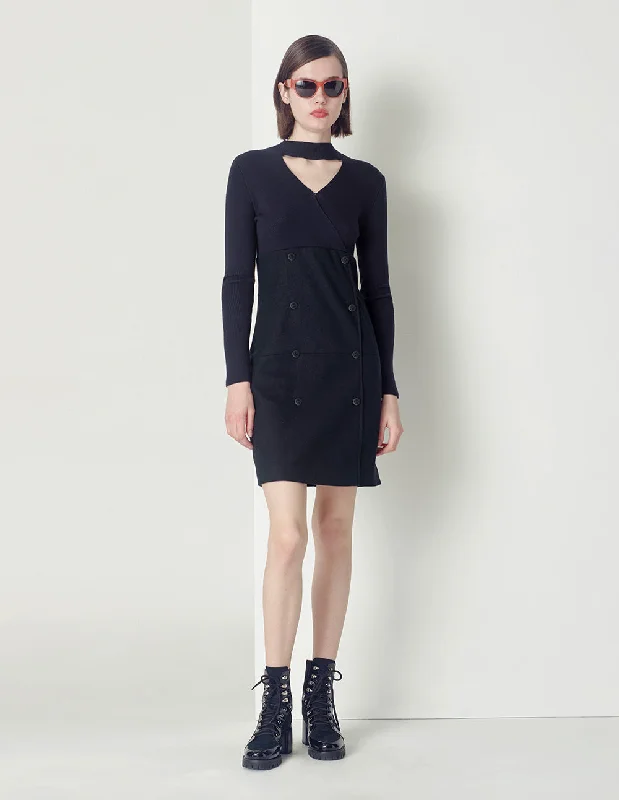 MARYLING midnight blue V-neck hollow shift knit dress