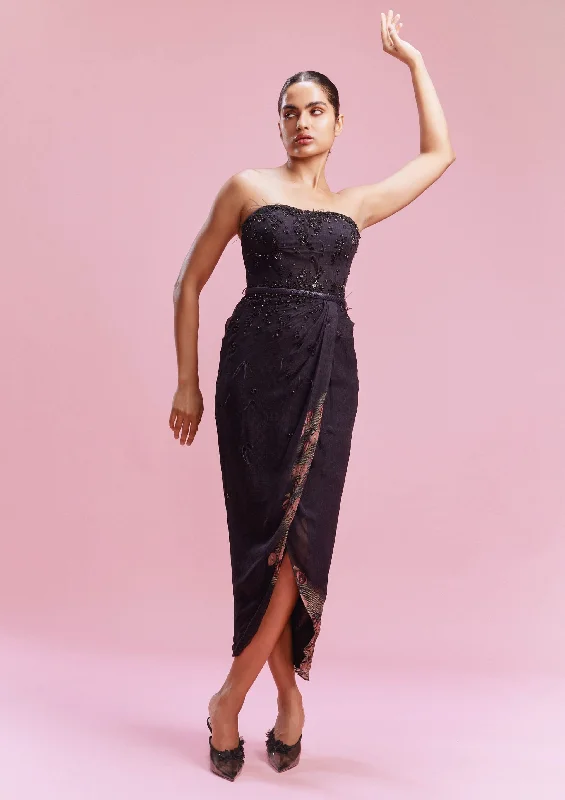 Pearl dazzle black draped dress