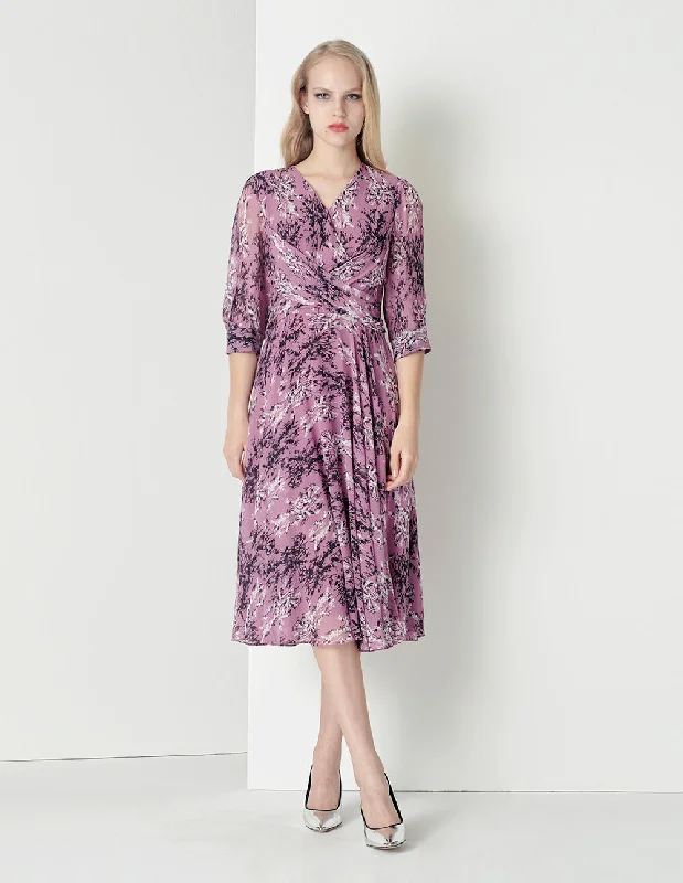 MARYLING V-NECK CRISS-CROSS FLORAL PRINT DRESS