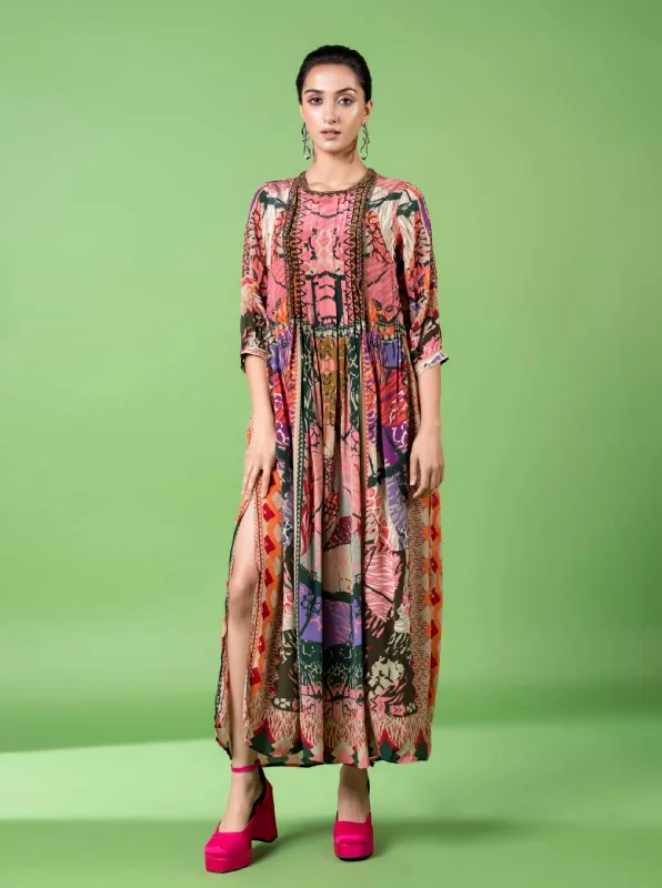 Neon animal skin print kaftan dress