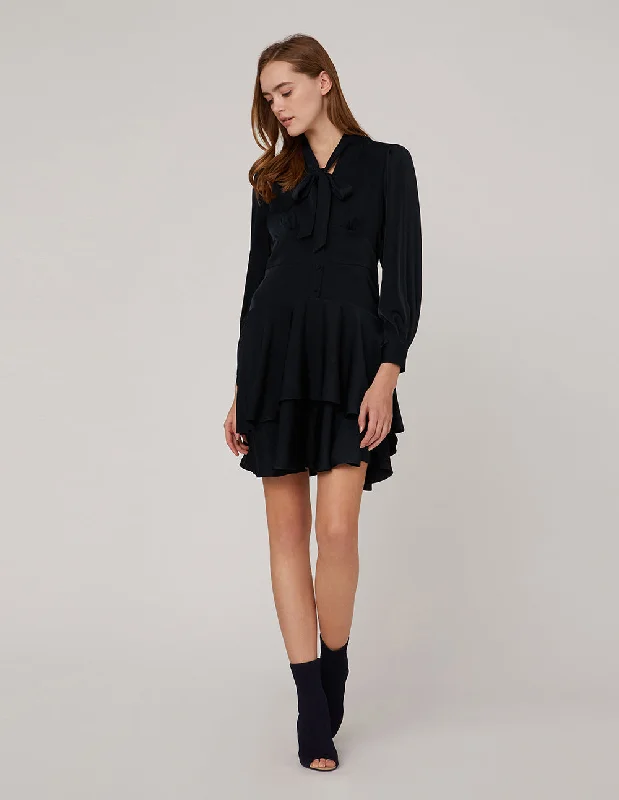 MARYLING TIE-NECK RUFFLE HEM DRESS