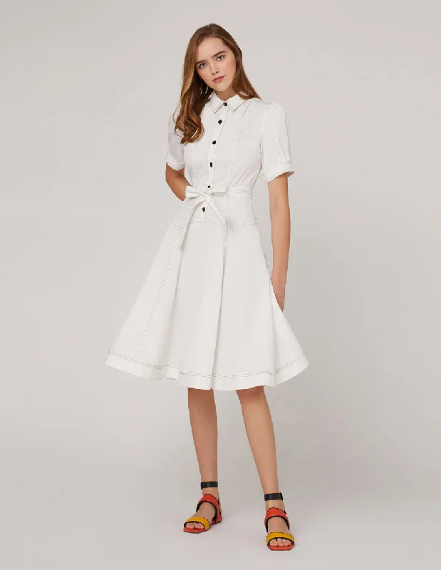 MARYLING Puff sleeves black buttons dress