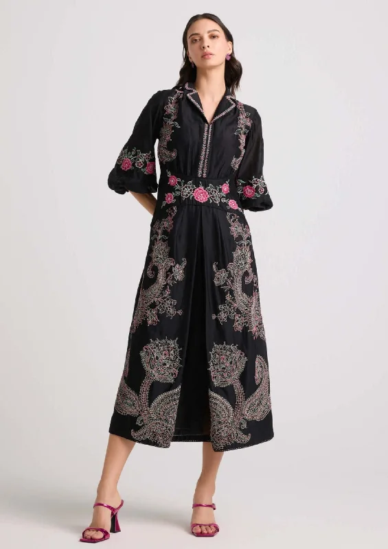 Black contrast beadwork dress