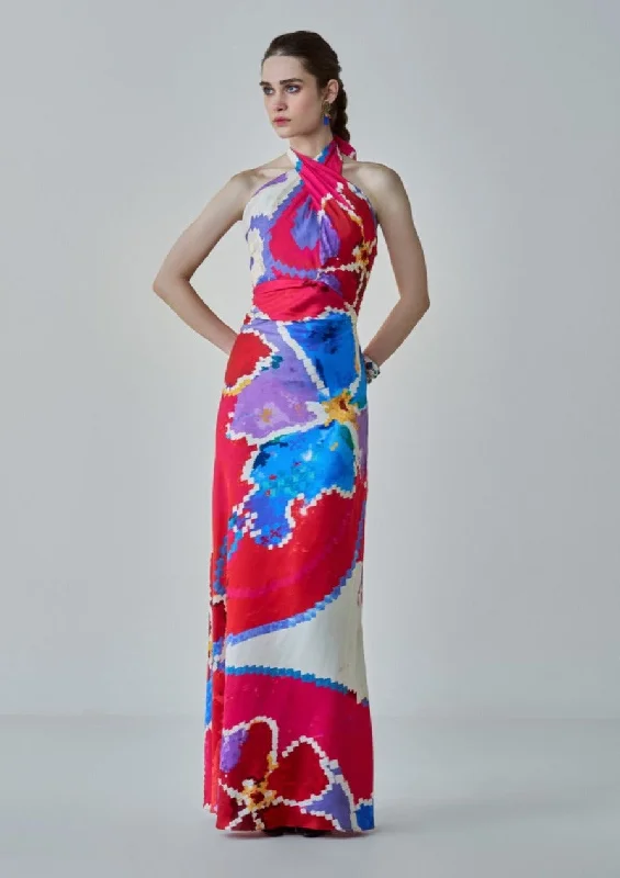 Shailee pink ikat halter dress