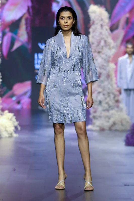 Glass gray organza embroidered dress