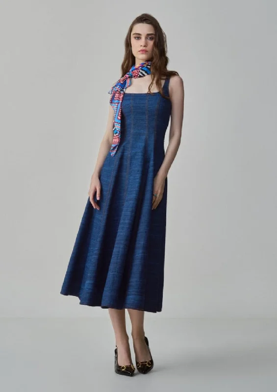 Emily denim midi flared dress