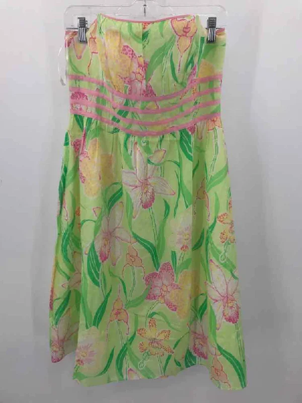 Pre-Owned Lilly Pulitzer Green Size 10 Vintage Knee Length Strapless Dress