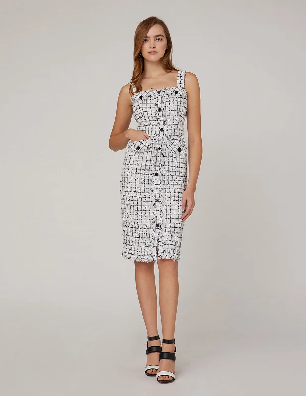 MARYLING CHECKED STRAP TWEED DRESS