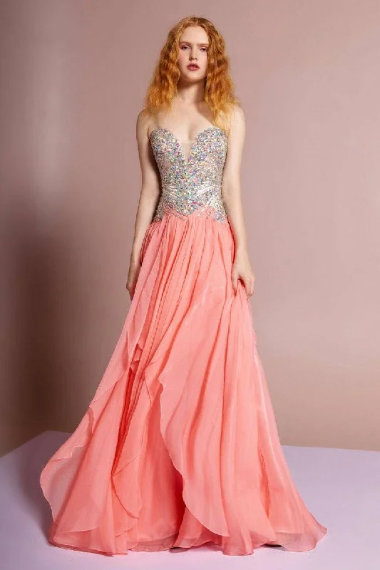 Strapless Sweetheart Chiffon with Sequin Embellished Bodice Long Prom Dress GLGL2092 Strapless Sweetheart Chiffon with Sequin Embellished Bodice Long Prom Dress GLGL2092