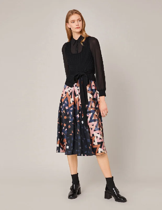 MARYLING KNIT PANEL SPLICED ARTISTIC PRINT DRESS