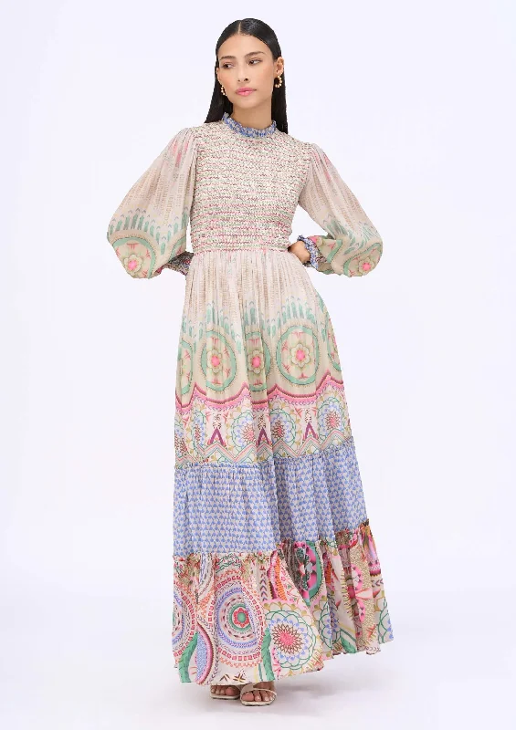 Multicolor smocking tier dress