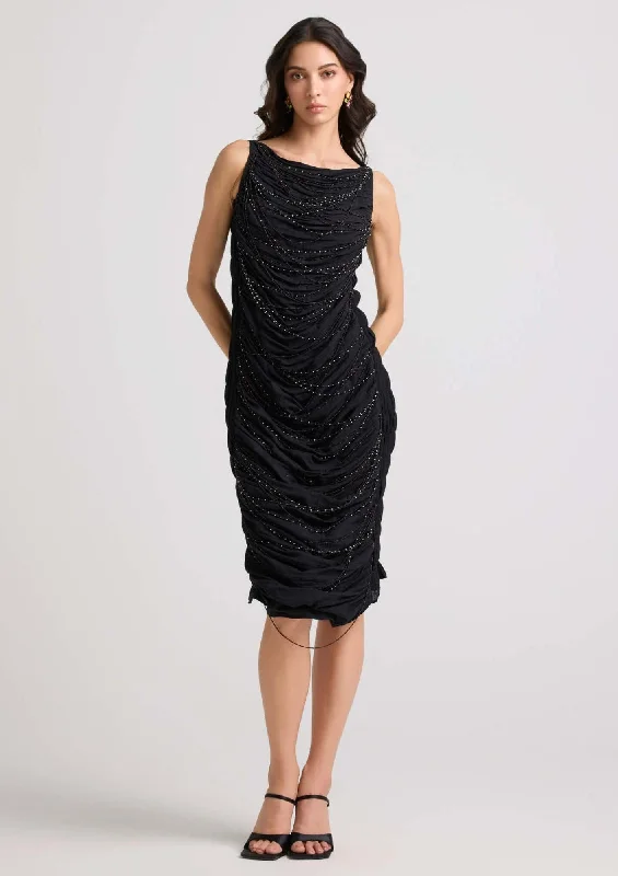 Black beadwork cowl dress