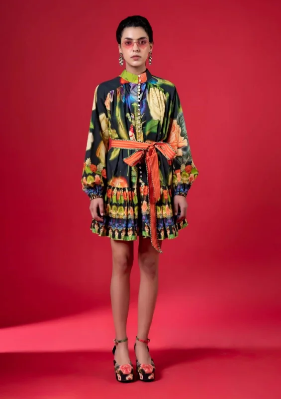 Night bloom gathered dress