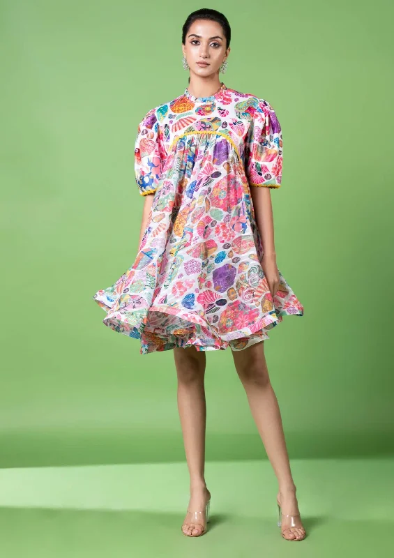 White block print embroidered doll dress