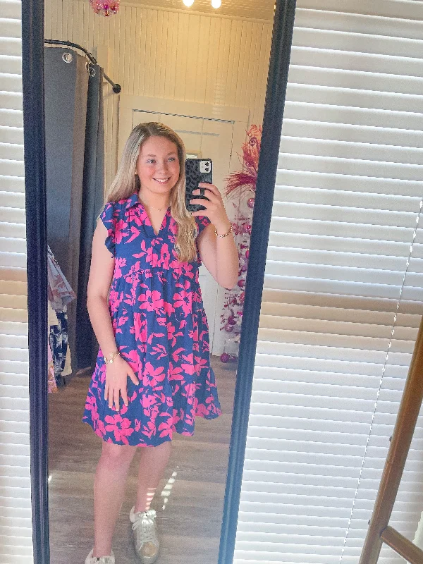 Blossoms In Navy Dress