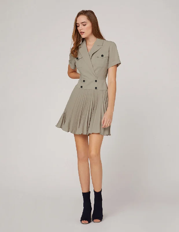 MARYLING Milk tea color capable collar double-breasted suit dress