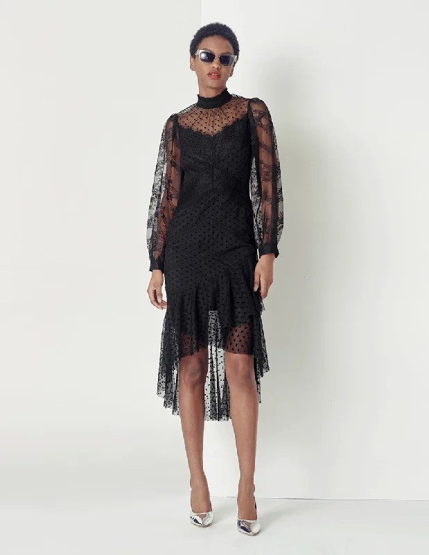 MARYLING Black Lace Stitching Element Fishtail Evening Dress