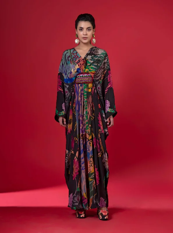 Juniper print embroidered kaftan dress