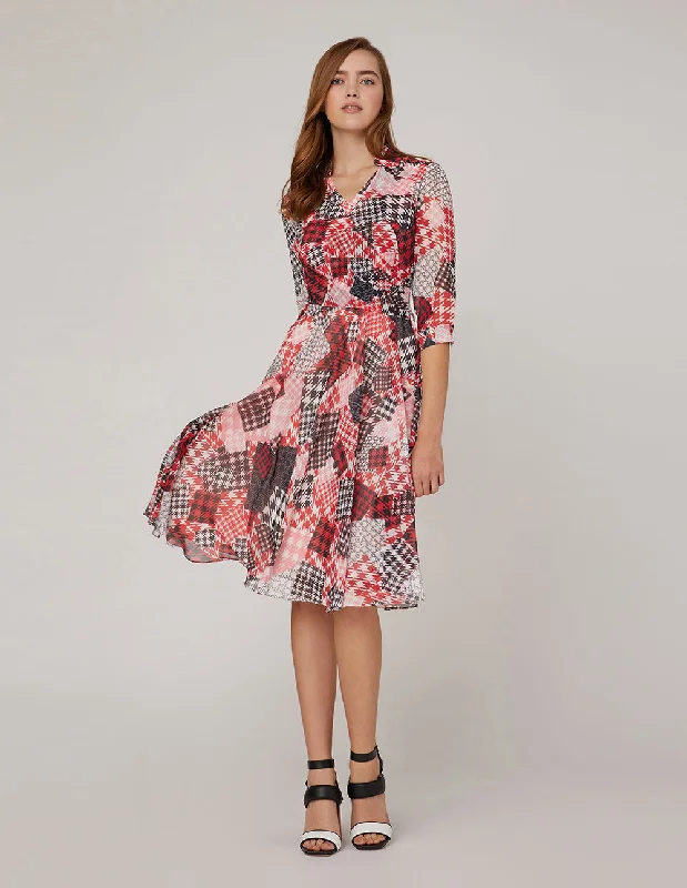 MARYLING V-NECK WRAP GEORGETTE PATCHWORK PRINT DRESS