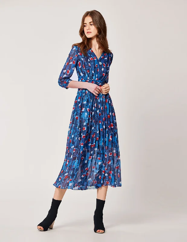 MARYLING V-Neck Mid-Sleevel Georgette Print Dress