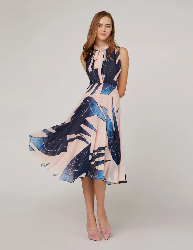 MARYLING Stand-Up Collar Sleeveless A-Swing Dress