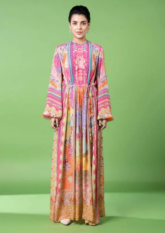 Neon animal skin print kaftan dress