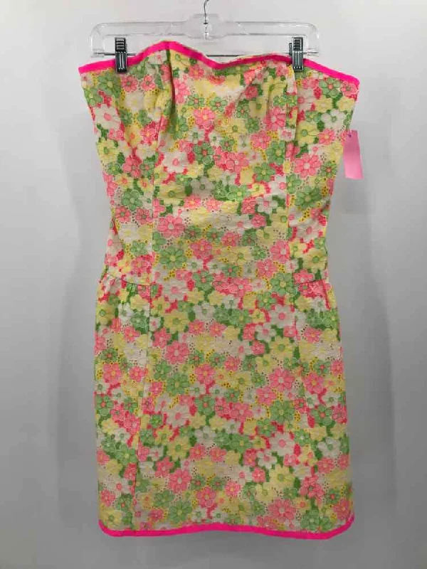 Pre-Owned Lilly Pulitzer Yellow Size 12 Floral Short Strapless Dress