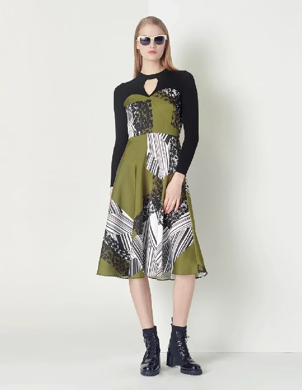 MARYLING Camel black and white neckline hollow knit dress