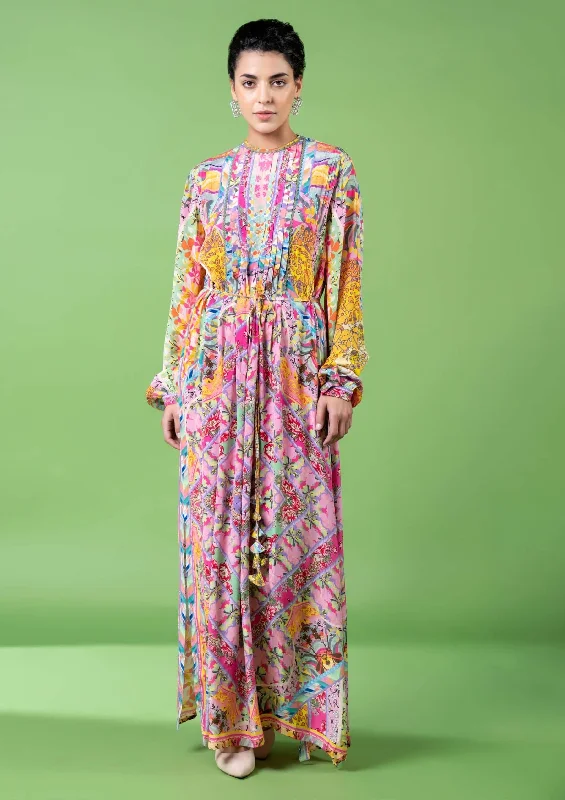 Mix print kaftan dress