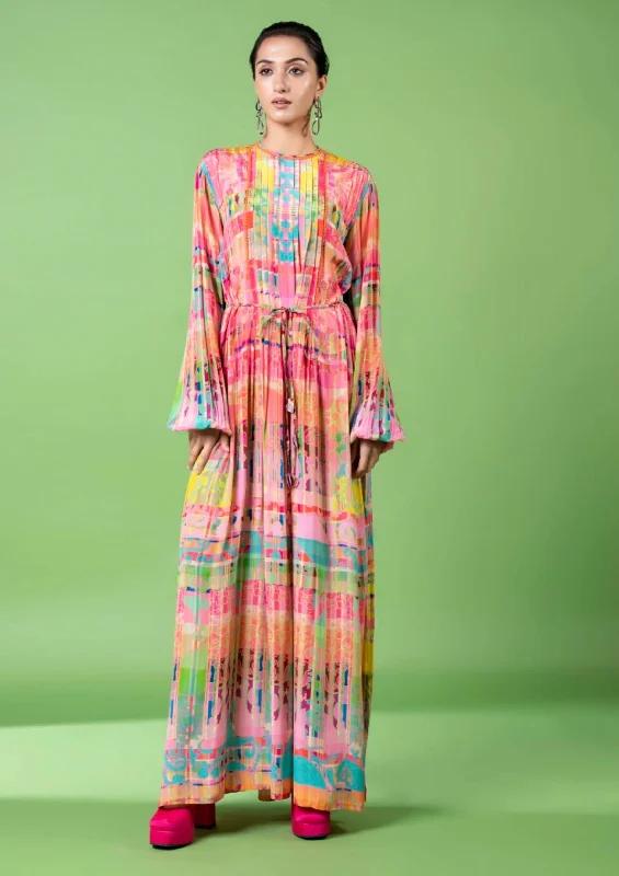 Check and paisley ombre kaftan dress