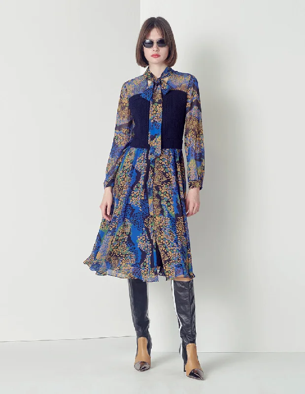 MARYLING Blue bow floral dress