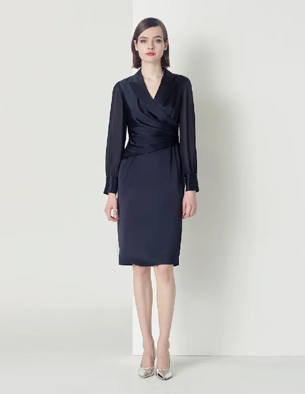 MARYLING NOTCH-LAPEL SATIN ACETATE DRESS