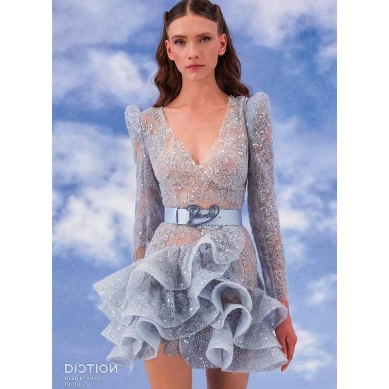 Toasting V-neck Long-Sleeve Fashion Slim-Fit Casual Dress