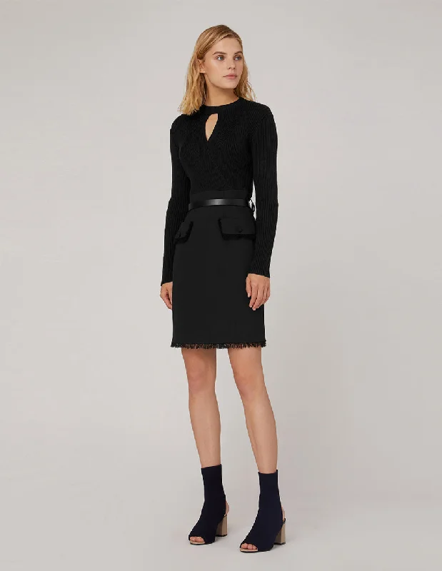 MARYLING CUT-OUT V-NECK KNIT SPLICED DRESS