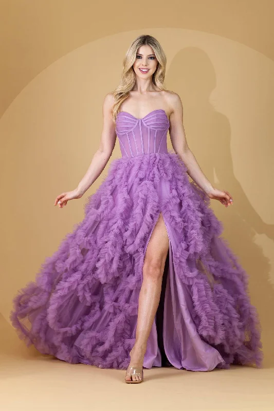 Ruffle Skirt Sweetheart A-Line Sheer Bodice Long Prom Dress ACAC0019