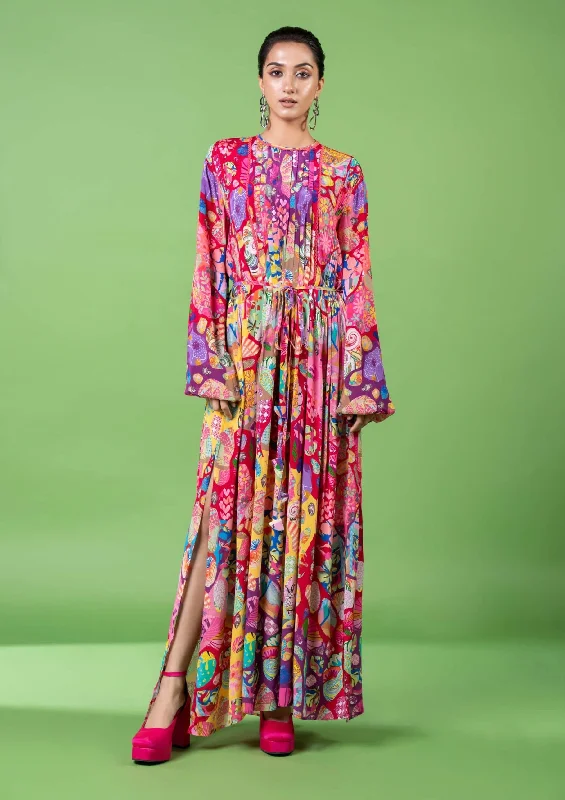 Red block kaftan dress