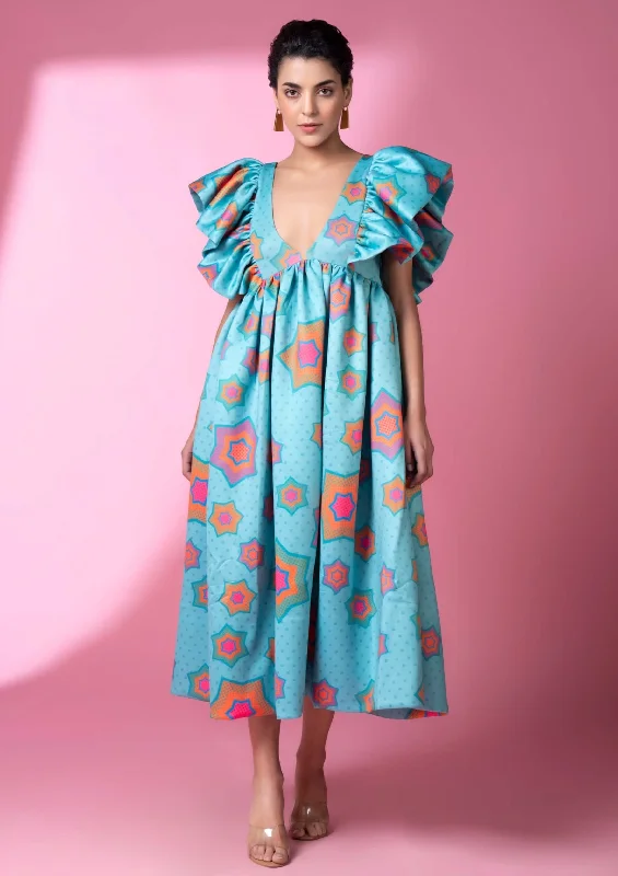 Aqua geometric print dress