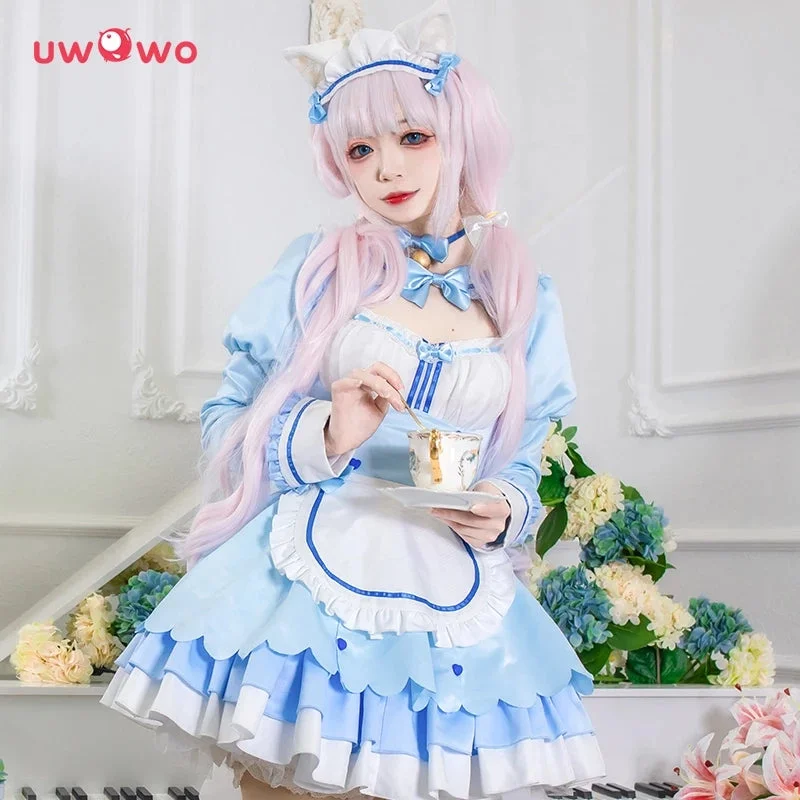 【In Stock】Uwowo Plus Size Game Nekopara vol.4 Vanilla Maid Dress Cosplay Costume Cute Blue Dress