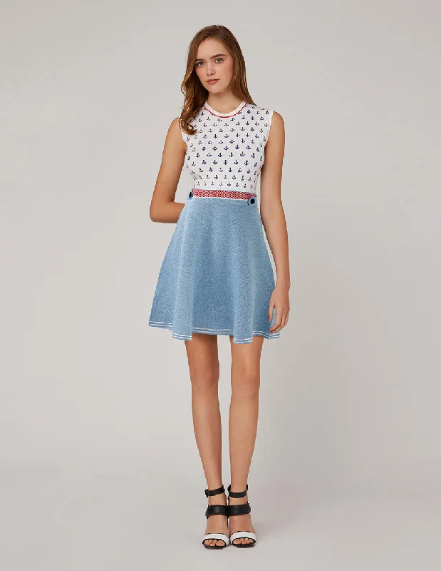 MARYLING Round neck red white boat hook jacquard knit dress