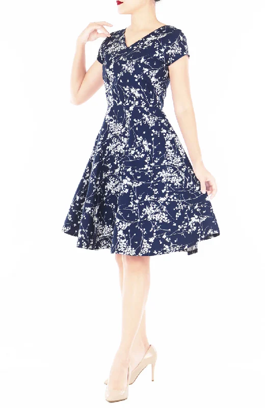 Japanese Plum Blossoms Eve Dress - Midnight Blue