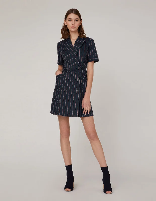MARYLING Dark blue double-breasted lapel collar dress