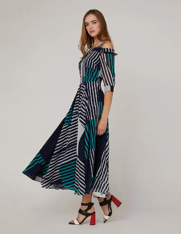 MARYLING Strap Off-Shoulder Georgette Print Dress
